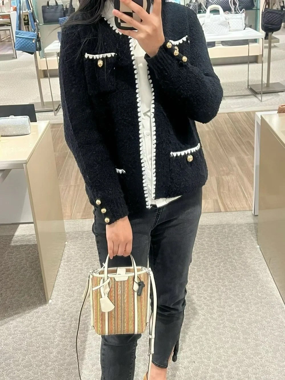 NWT Tory Burch Perry Mini Striped Raffia Tote
